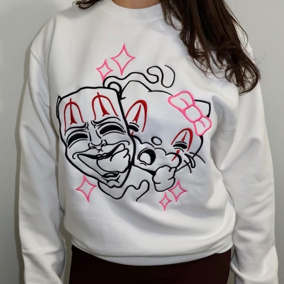 Hello Kitty Sanrio Embroidered Sweatshirt (laugh/smile now cry later) - Picture 1 of 4